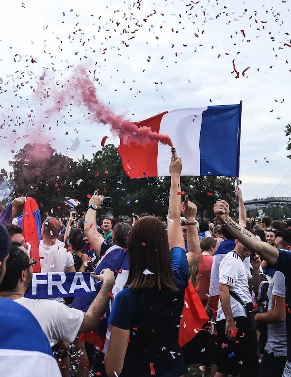 French flag and France supporters celebrating