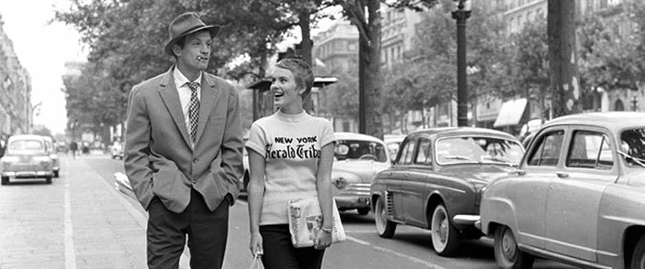 Jean-Paul Belmondo and Jean Seberg in Jean-Luc Godard's movie Breathless (A bout de souffle)