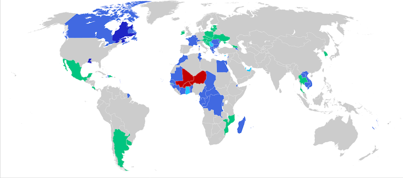 Map of French-speaking countries officially part of la francophonie