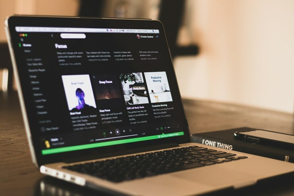 Music streaming service on laptop